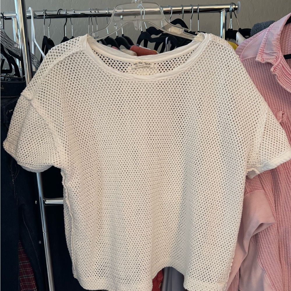 We The Free White Mesh Short Sleeve Top